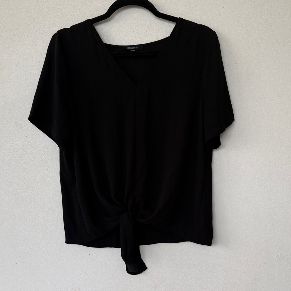 Madewell Black Short Sleeve Tie-Front Top